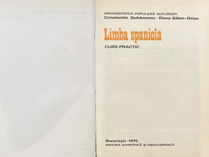 LIMBA SPANIOLA.CURS PRACTIC de CONSTANTIN DUHANEANU, ELENA BALAN-OSIAC 1975