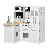 Bucatarie jucarie pentru copii 3-6 ani cu 2 oale, 3 cutite si furculite, 2 sticle si multe altele, alba, 82x65x87cm HOMCOM | Aosom Romania