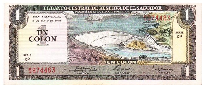 El Salvador 1 Colon 11.05.1978 P-125a Seria 5974483