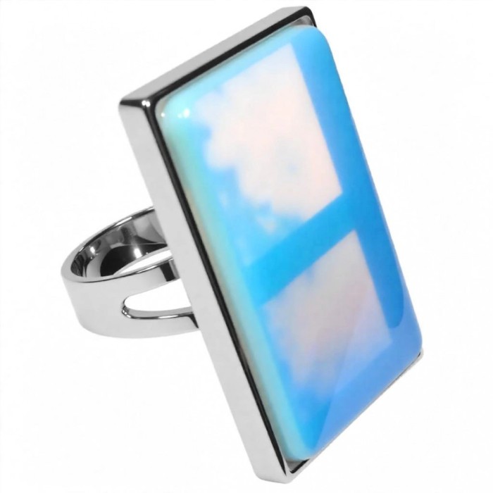 Inel Opal, piatra stabilității translucidă dreptunghi 3 cm, reglabil