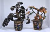 Copacei cu pietre semipretioase / arbori bonsai in ghivece din bronz cu email - atelier Asia inceput de secol XX