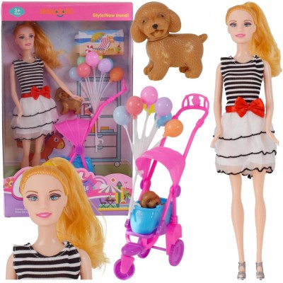 Păpușă cu cărucior și set de c&amp;acirc;ini, plimbare &amp;icirc;n cărucior cu animale de companie pentru copii foto