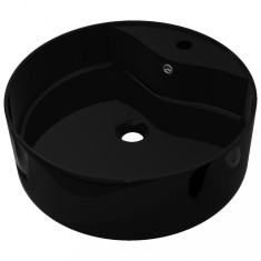 Bazin chiuveta ceramica baie cu gaura robinet/preaplin, rotund, negru foto