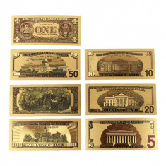 Set Bancnote Aurite - Dollar (1, 2, 5, 10, 20, 50, 100) dolar, dollari, dolari foto