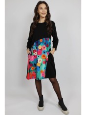 ROCHIE MIDI CU BUZUNARE SI MANACA LUNGA INSERTIE PRINT SPLENDIDO TALIE UNICA Multicolora