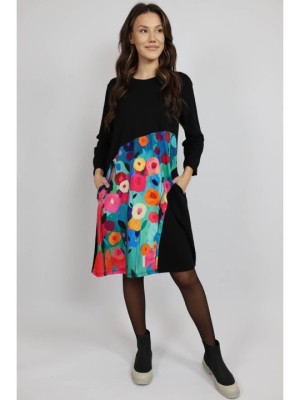 ROCHIE MIDI CU BUZUNARE SI MANACA LUNGA INSERTIE PRINT SPLENDIDO TALIE UNICA Multicolora foto