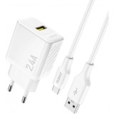 Incarcator Retea Cu Cablu USB-C Dudao A23TEU, 12W, 2.4A, 1 x USB-A, Alb