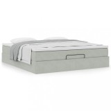 Cadru Pat Otoman Gossi 180x200 Catifea Gri Deschis + Saltea Arcuri, Topper Inclus