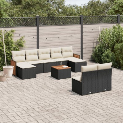 Gossi set canapele de gradina cu perne, 10 piese, negru, poliratan foto
