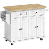 HOMCOM Insulă de bucătărie cu roți și sertare, 111 x 44,5 x 82,5 cm, alb | Aosom Romania