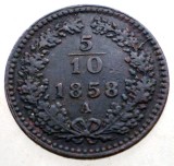 F.255 AUSTRIA 5/10 KREUZER 1858 A, Europa, Cupru (arama)