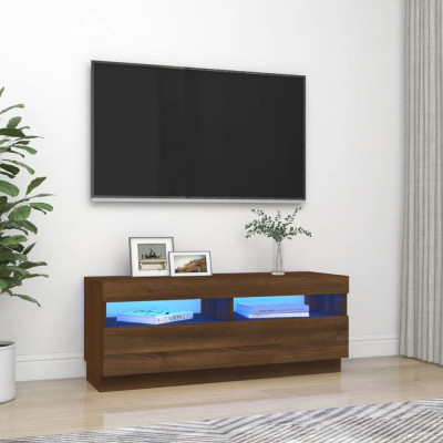 Comodă TV cu lumini LED, stejar maro, 100x35x40 cm foto