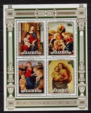 Zaire 1983 Painting, Religion, Christmas, perf. sheet, MNH AK.103 foto