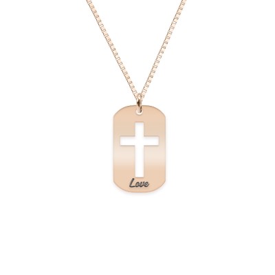 Crux - Colier personalizat dog tag cruciulita decupata din argint 925 placat cu aur roz foto