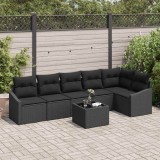 vidaXL Set de canapele pentru grădină cu pernă 7 pcs Negru poliratan 3355422