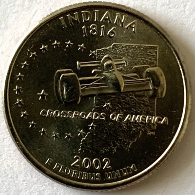 AMERICA QUARTER 1/4 DOLLAR 2002 LITERA P.(CROSSROADS OF AMERICA-INDIANA),BU foto