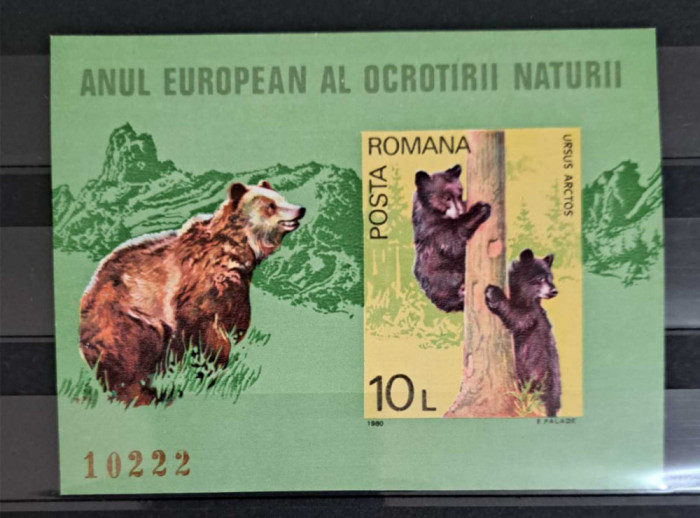 1980 Anul European al Ocrotirii Naturii - ursoaica, Colita MNH