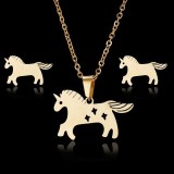 Cumpara ieftin Set inox caluti cercei si colier cu pandant