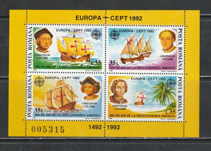 Romania 1992 - #1282 Europa 500 de Ani de la Descoperirea Americii S/S 1v MNH