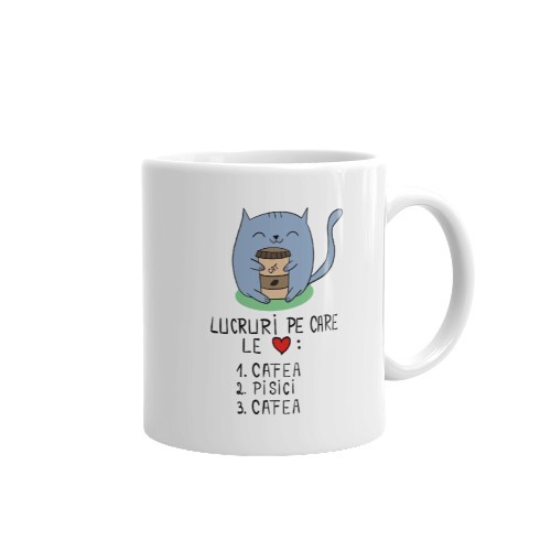 Cana alba personalizata Pisici si cafea, INOVATIX&reg;. 330ml
