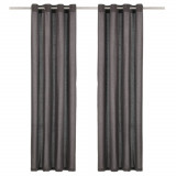 Cumpara ieftin Perdele cu inele metalice, 2 buc., antracit, 140x225 cm, bumbac