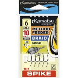 Carlige Legate Method Feeder KONGER pe Spin Kamatsu Sensei Barbless Fir Textil, Nr.12, 0.12mm, 10cm, 5buc/p