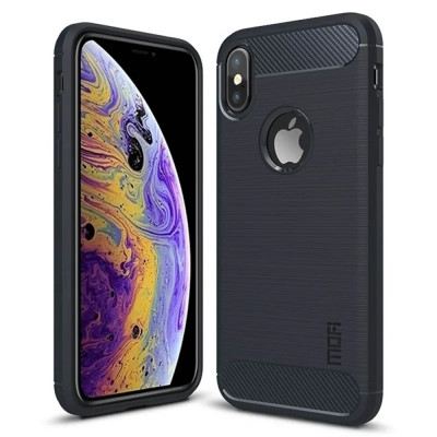 Husa iPhone XS Carbon Fiber Mofi Albastra foto