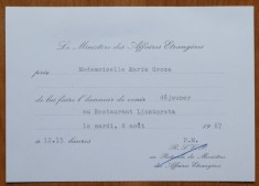 4 invitatii la receptii oficiale catre Maria Groza, anii 65, ONU, URSS, Argentina, Finlanda