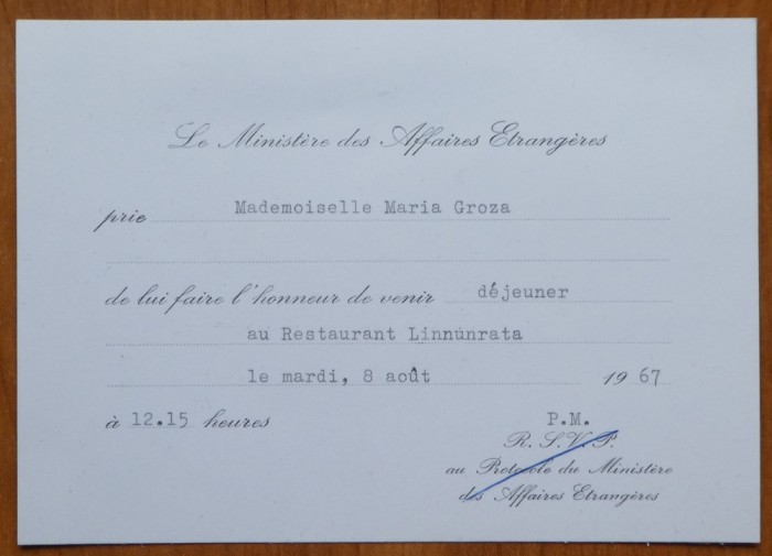 4 invitatii la receptii oficiale catre Maria Groza, anii 65, ONU, URSS, Argentina, Finlanda