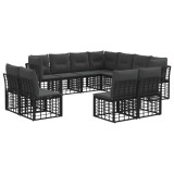 vidaXL Set de canapele de exterior cu pernă 11 pcs Negru Poliester 3437495