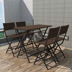 vidaXL Set mobilier exterior pliabil, 5 piese, maro, oțel, poliratan