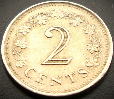 Moneda exotica 2 CENTI - MALTA, anul 1977 * cod 2492 foto