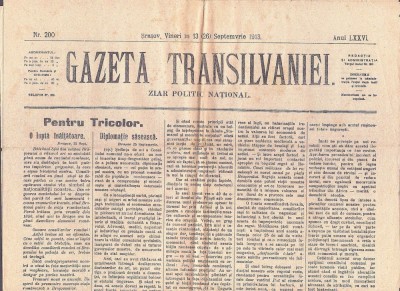Z873N Gazeta Transilvaniei, 200/1913, Brașov foto