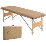 HOMCOM Masă de Masaj Pliabilă cu Cadru din Lemn cu &Icirc;nălțime Reglabilă și Husă de Transport 186x60x61-87 cm Maro | Aosom Romania