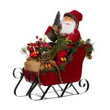 Figurina decorativa Mos Craciun cu sanie, 40 x 16 x 44 cm, plastic/metal