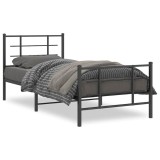 Cumpara ieftin Cadru pat metalic cu tablii de cap/picioare, negru, 90x200 cm