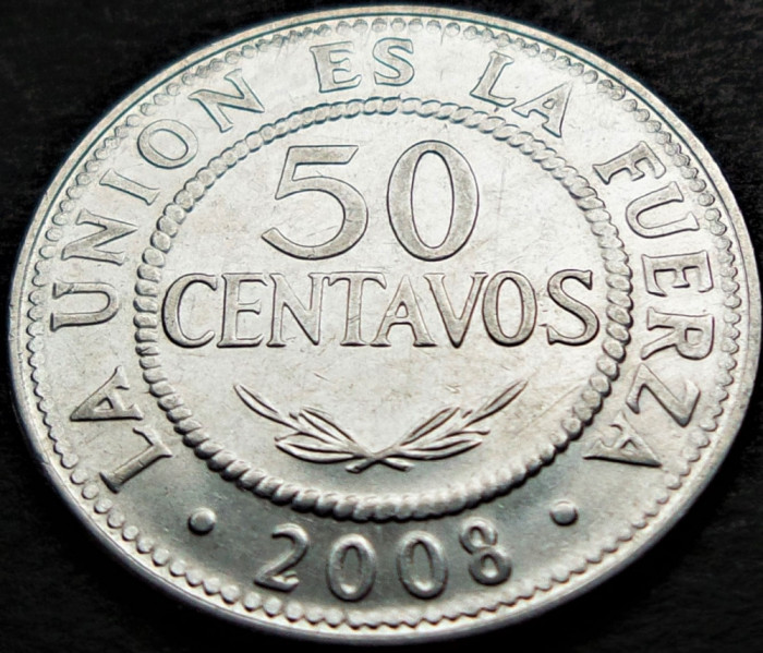 Moneda exotica 50 CENTAVOS - BOLIVIA, anul 2008 * cod 3928