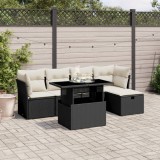Cumpara ieftin Set mobilier de grădină cu perne, 6 piese, negru, poliratan