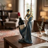 Suport sticlă de vin tip statuetă elegantă &ndash; Femeie &icirc;n rochie albastră, ideal cadou sau decor de lux