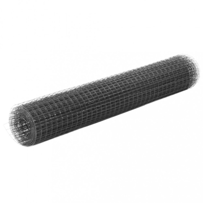 vidaXL Plasă de s&acirc;rmă găini, gri, 10 x 1 m, oțel cu &icirc;nveliș PVC