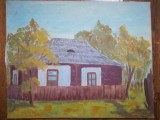 Vasile Hutopila, Casa veche Bucovina, ulei pe panza, semnat, 34 / 43 cm, Istorice, Realism