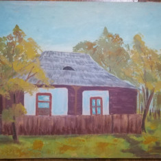tablou Vasile Hutopila, Casa veche Bucovina, ulei pe panza, semnat, 34 / 43 cm