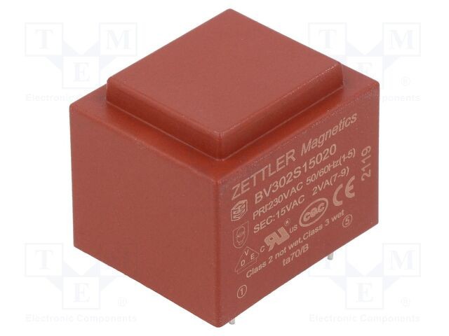 Transformator ZETTLER &icirc;ncapsulat 2VA 230VAC 15V 133mA PCB