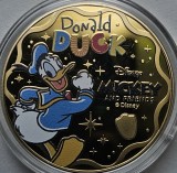 1/2 Half Dollar 2025 Solomon Islands, Donald Duck, Mickey and Friends, Gold plated, Bunc, Charles III, capsula