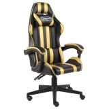 Scaun Gaming Racing vidaXL, Piele Ecologica, Negru/Auriu, Inaltime Reglabila, Pivotant 360&deg;, 110kg