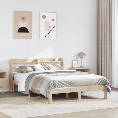 vidaXL Cadru de pat cu tăblie, 135x190 cm, lemn masiv de pin 3306778 foto