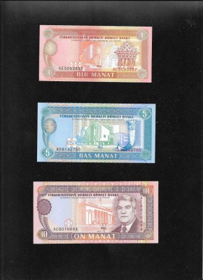 Turkmenistan 1 + 5 + 10 manat 1993 aunc/unc foto