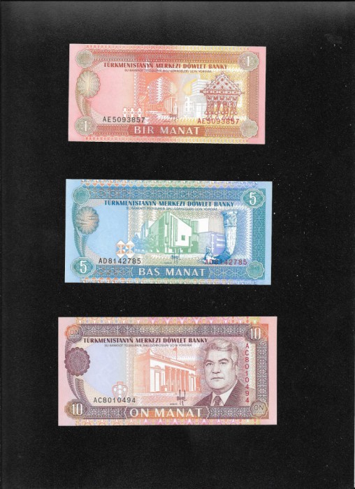 Turkmenistan 1 + 5 + 10 manat 1993 aunc/unc