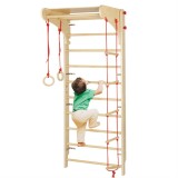 Set spalier gimnastică cu Bara/Inele/Scară de cățărat, Reglabil, din lemn/placaj pentru copii +3 ani