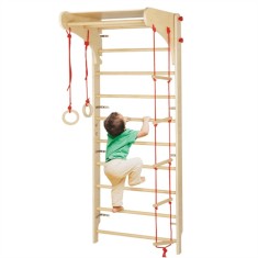 Set spalier gimnastică cu Bara/Inele/Scară de cățărat, Reglabil, din lemn/placaj pentru copii +3 ani